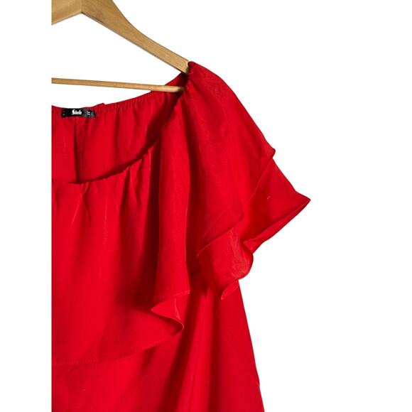 Shein Women's Boho Off The Shoulder Ruffle Mini Dress Flowy Glamorous Size L Red - Picture 2 of 7